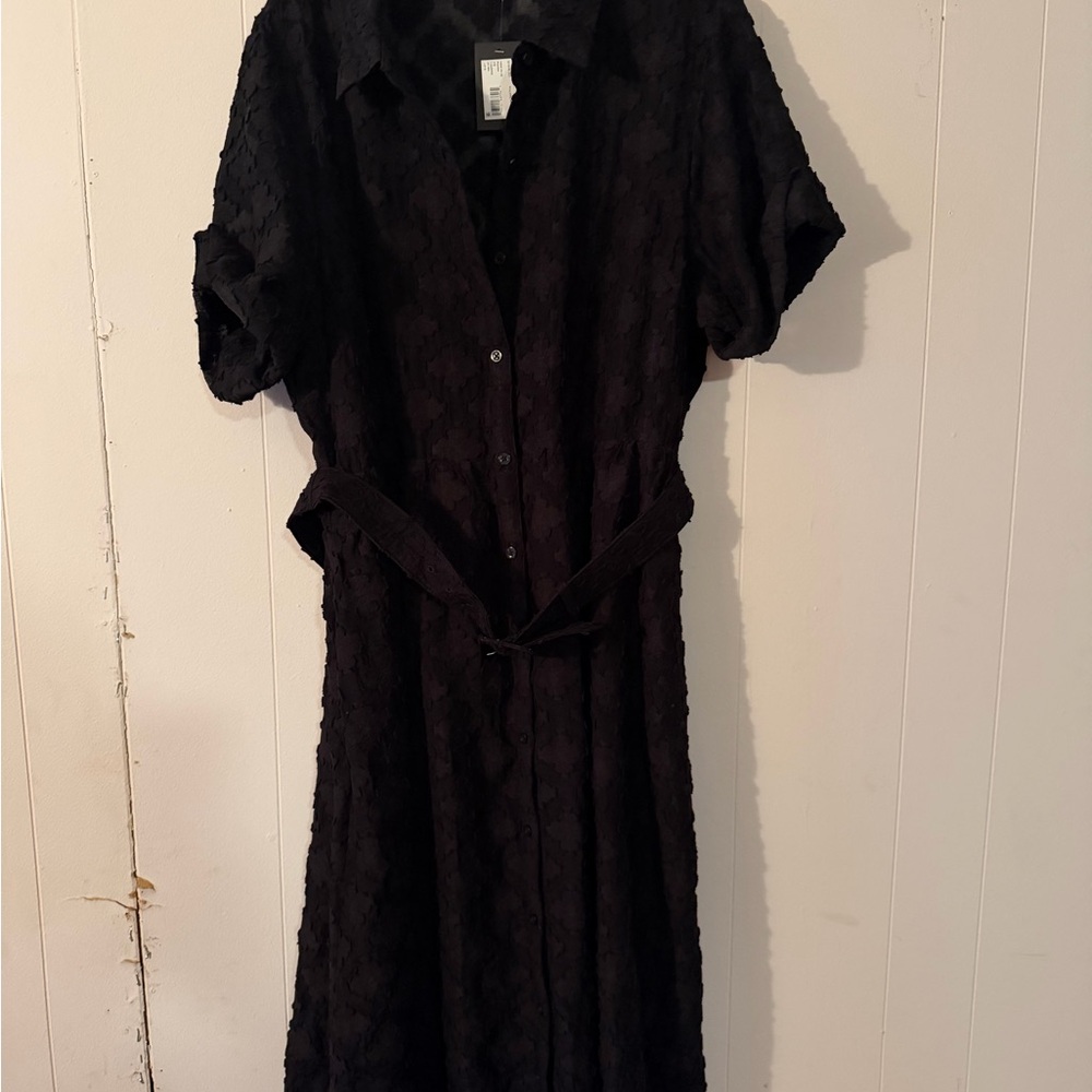 kate spade Black Textured Button-Front Maxi Dress with belt